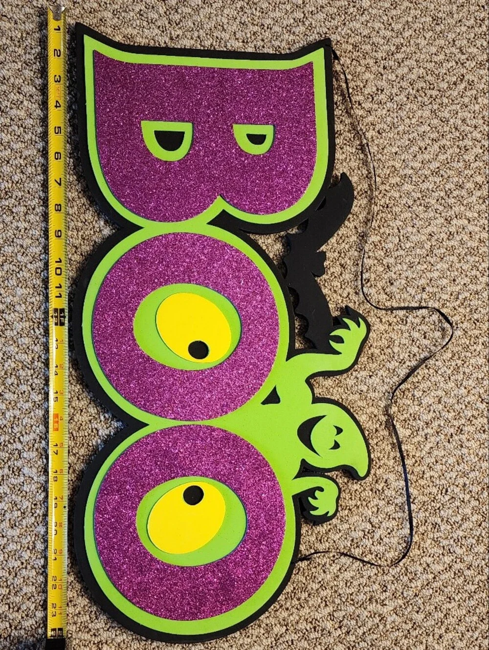 6 Large Foam Glitter Halloween Hanging Signs - Neon Green, Purple, Black, Orange